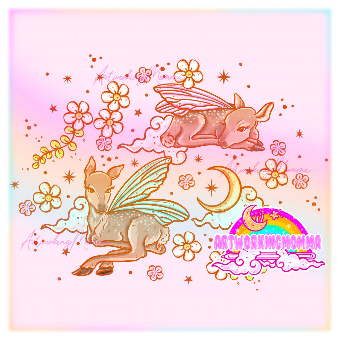 Deer Fairies Pink and PNG