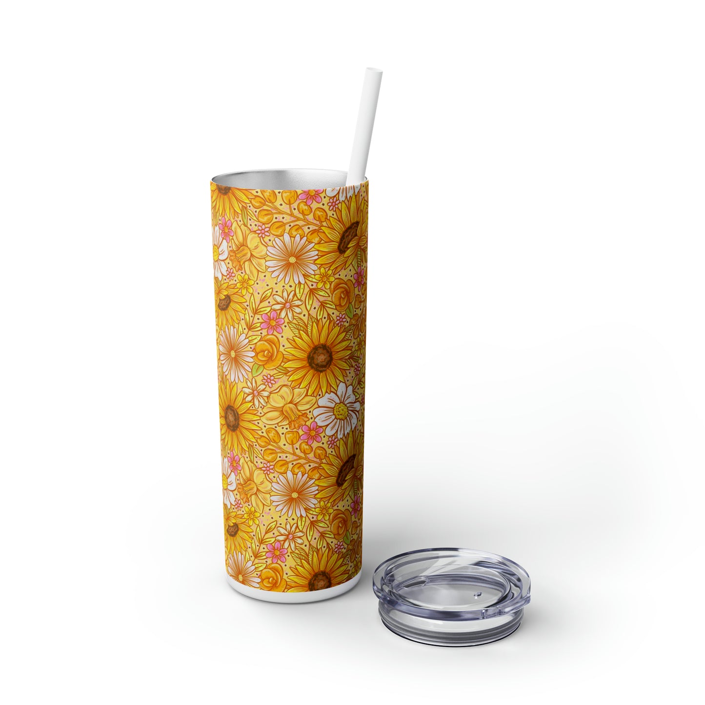 Sunflower Floral Skinny Tumbler with Straw, 20oz