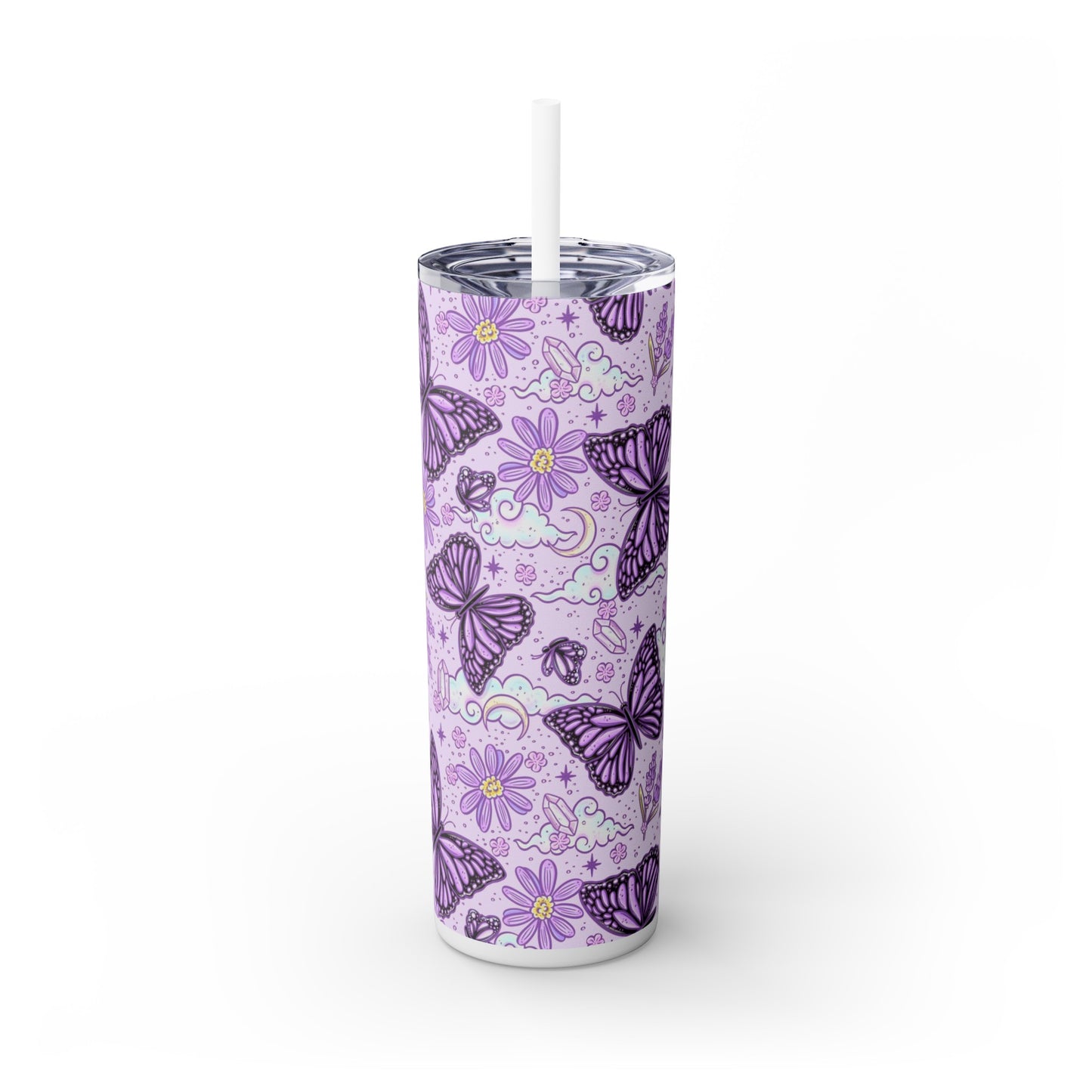 Purple Butterfly Skinny Tumbler with Straw, 20oz