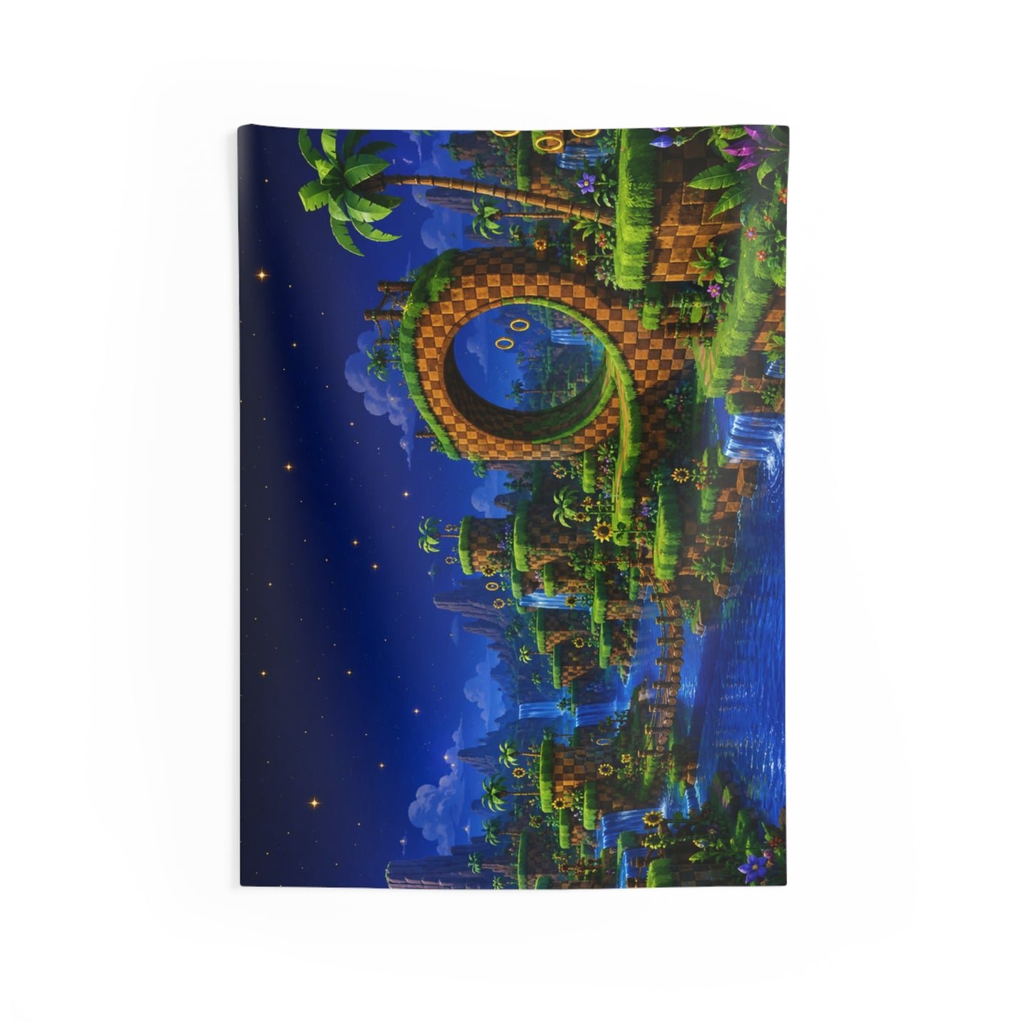 Sonic Night Sky Wall Tapestry — Retro Green Hill Zone Game Poster