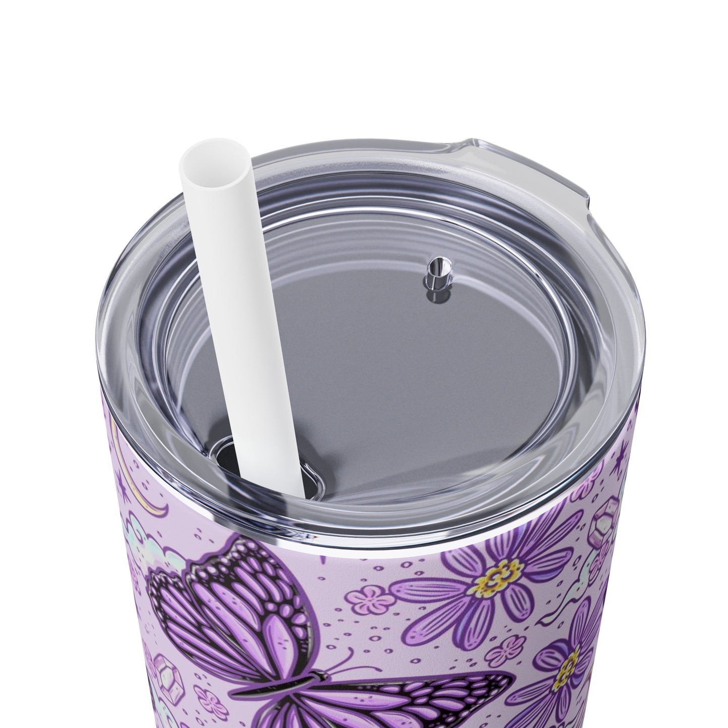 Purple Butterfly Skinny Tumbler with Straw, 20oz