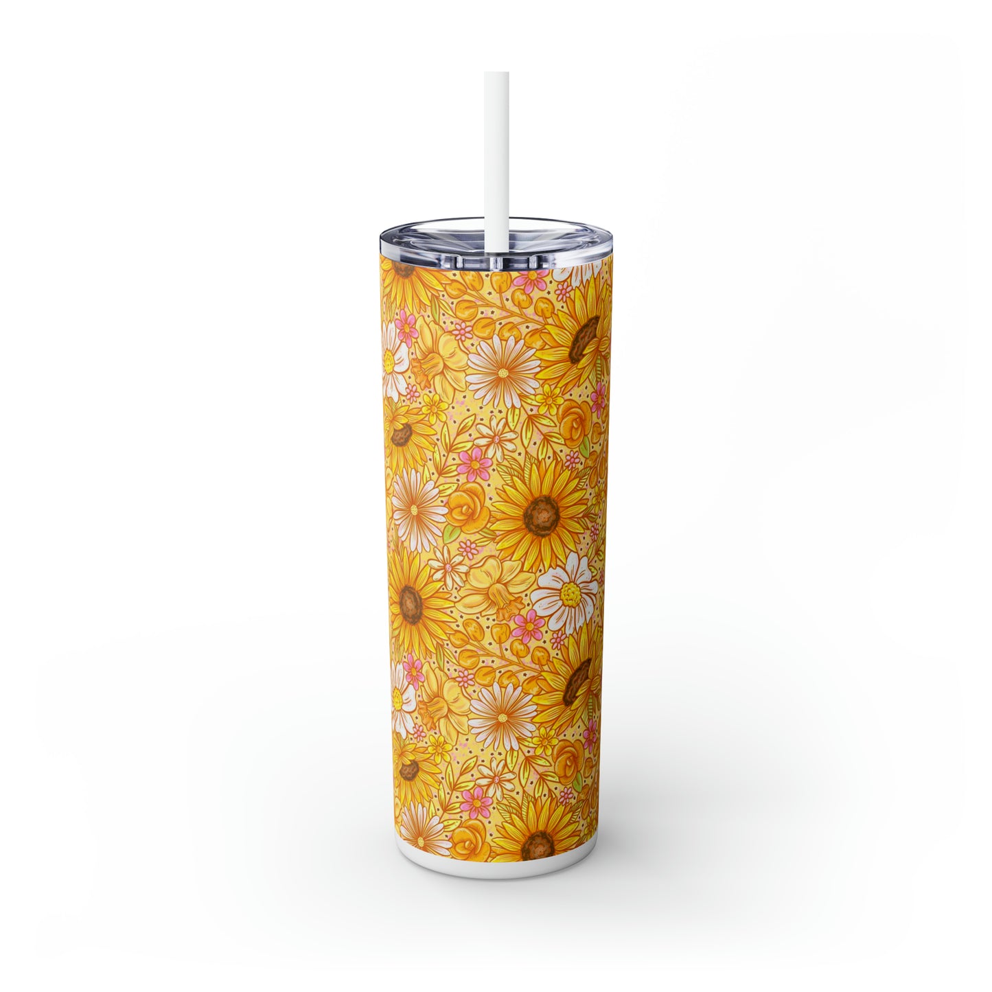 Sunflower Floral Skinny Tumbler with Straw, 20oz