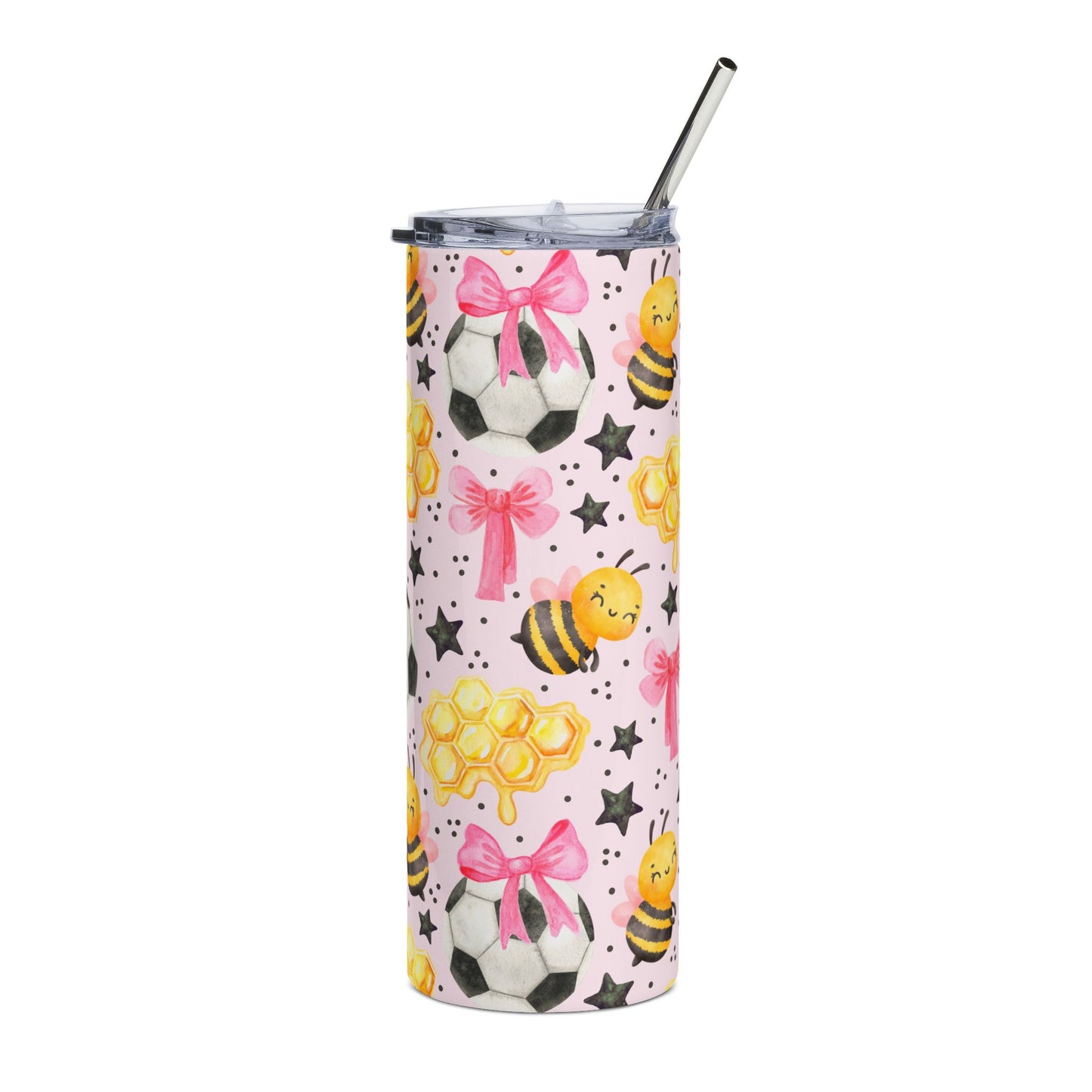 Cute Bee and Soccer Stainless Steel Tumbler - 20oz Insulated Drinkware