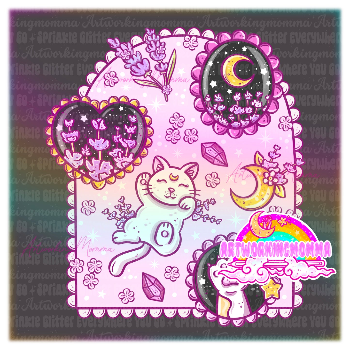 Lavender Kitties Light Purple and PNG