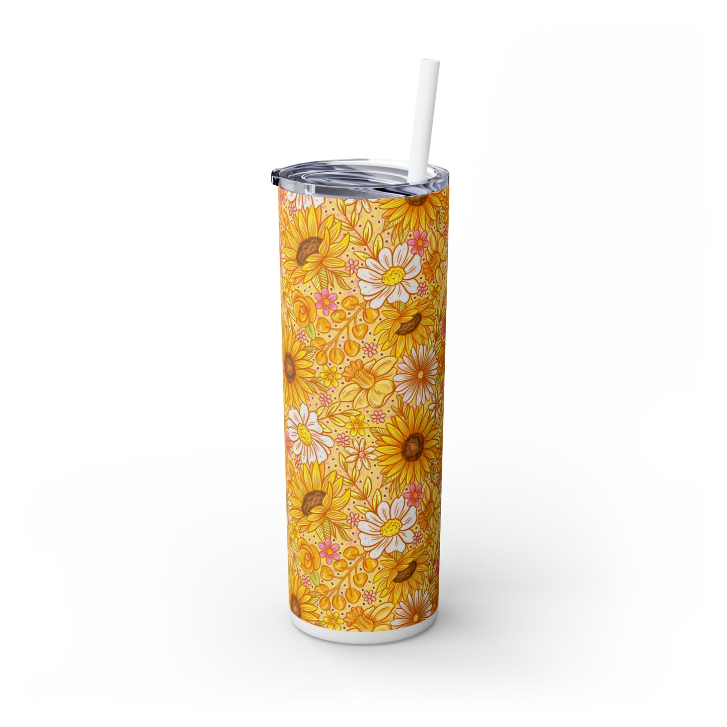 Sunflower Floral Skinny Tumbler with Straw, 20oz