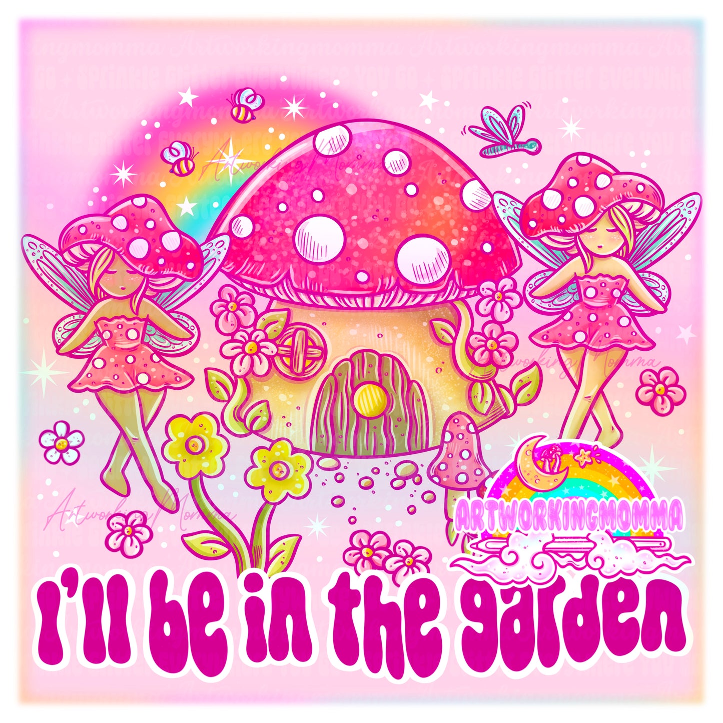Mushroom Fairies Blue Checkers and PNG