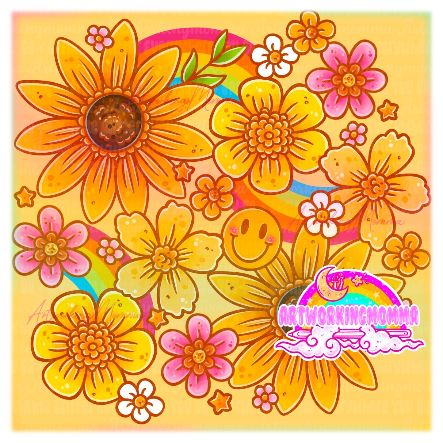 Retro Sunny Yellow Floral & PNG