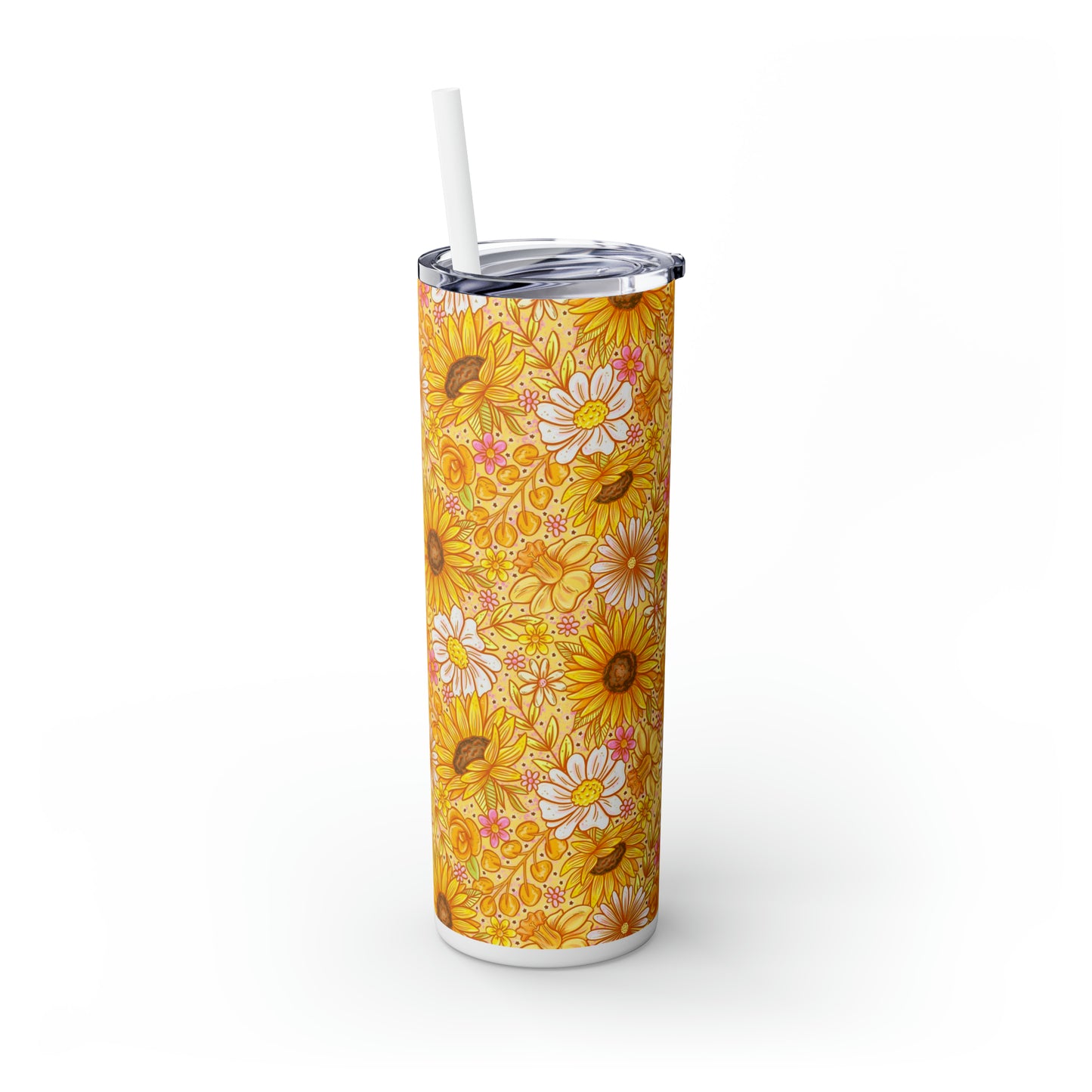 Sunflower Floral Skinny Tumbler with Straw, 20oz