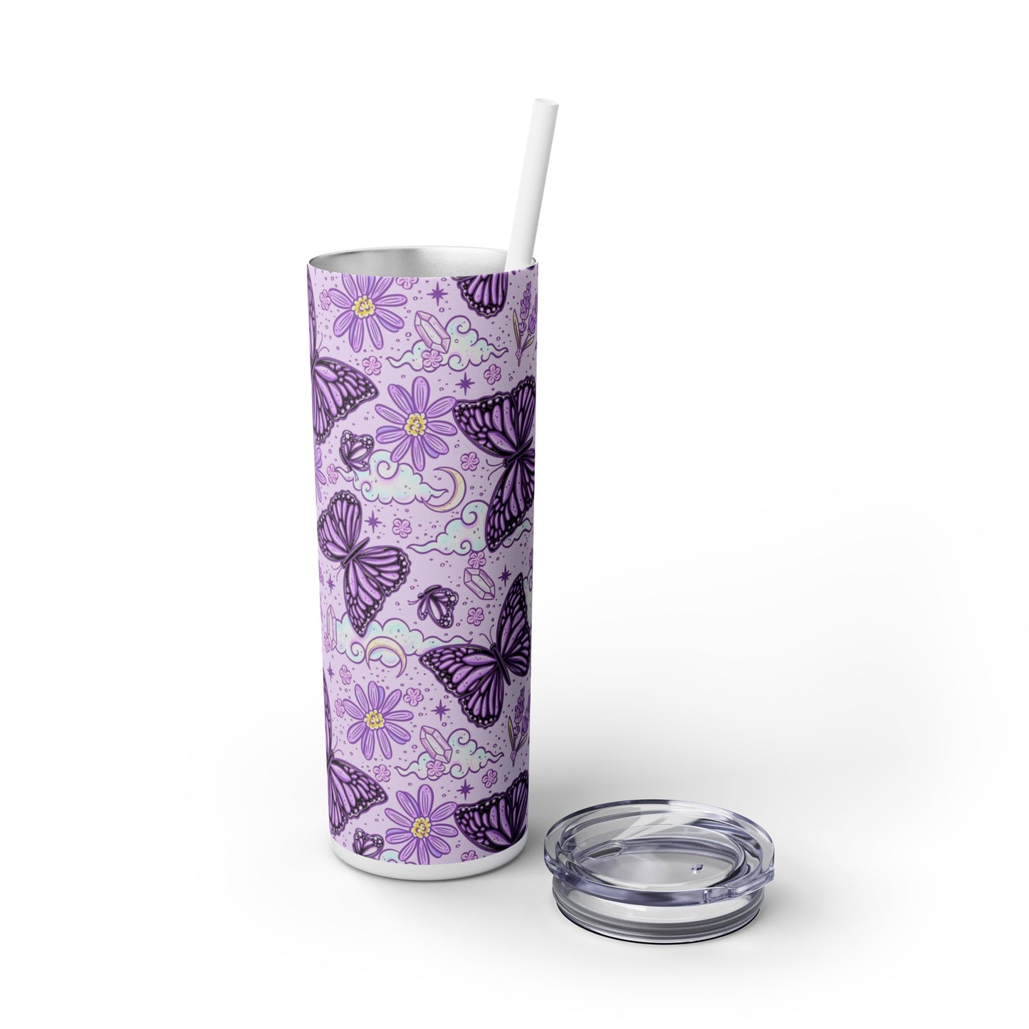 Purple Butterfly Skinny Tumbler with Straw, 20oz