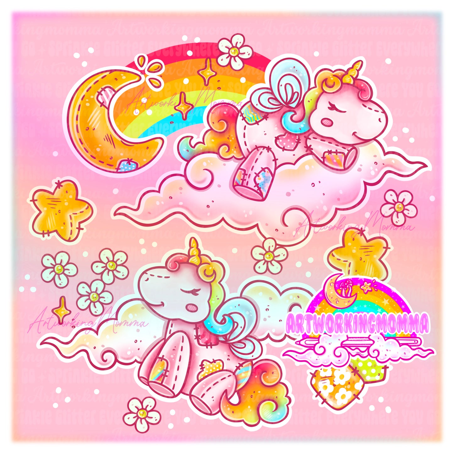 Sleepy patchwork Unicorns and PNG