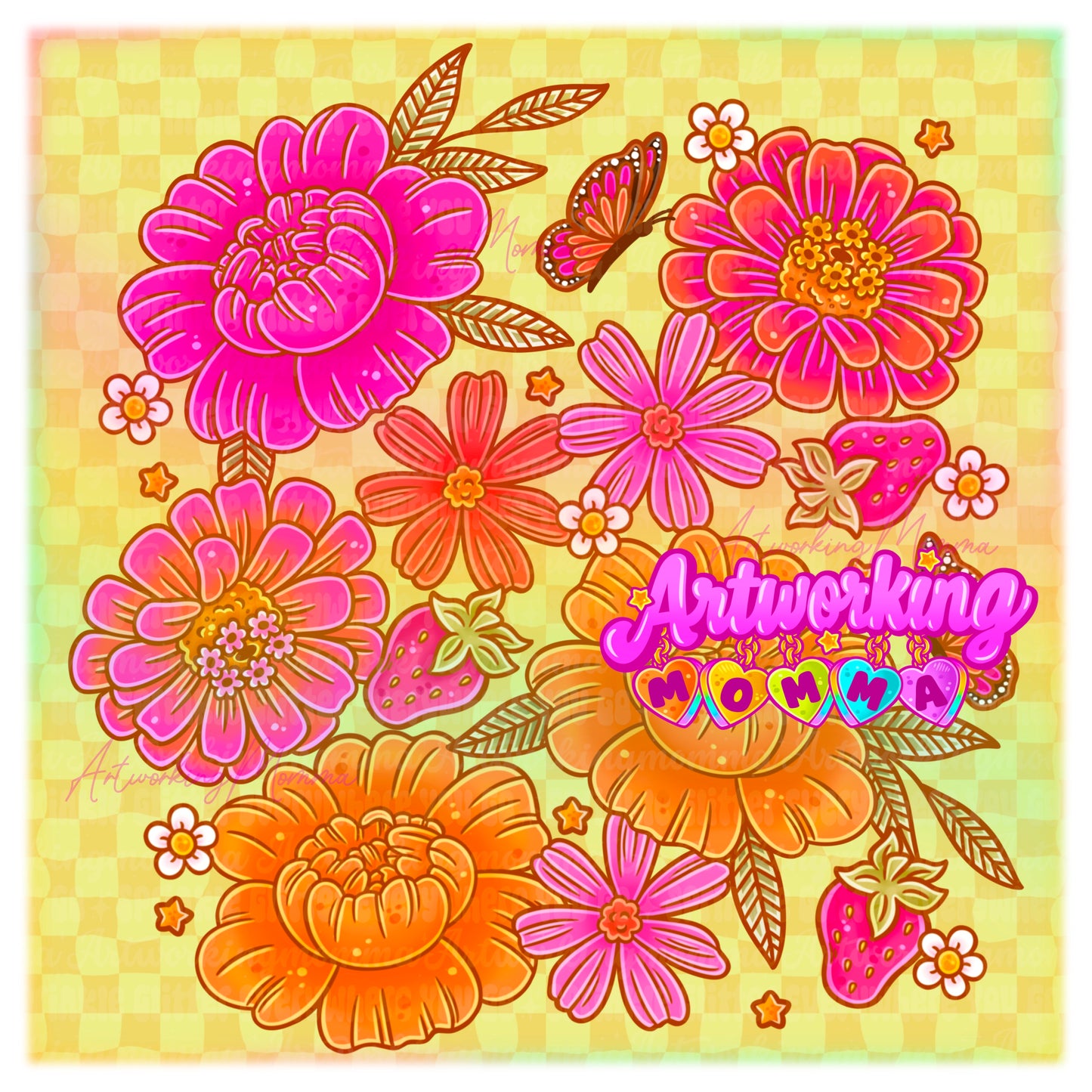 Neon Retro Floral & PNG