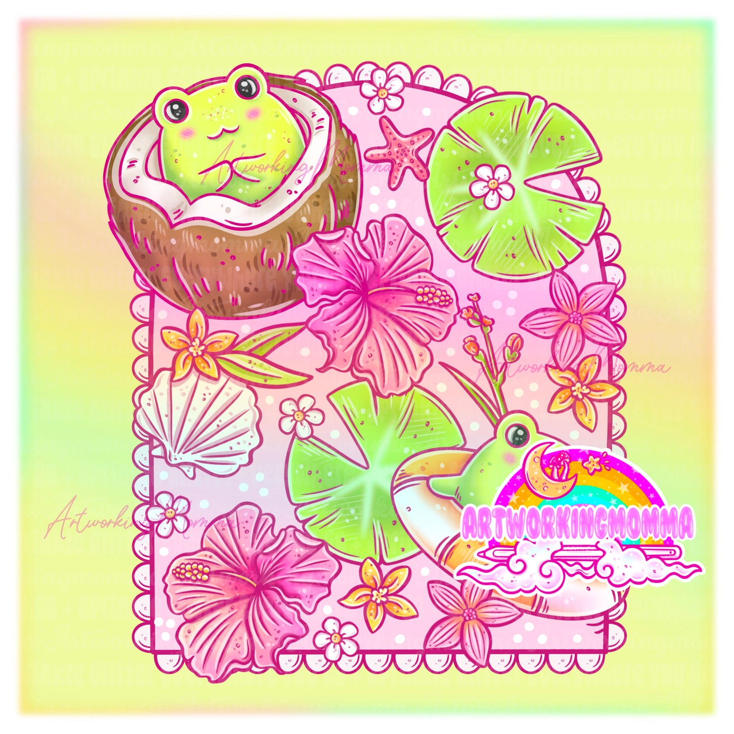 Beachy Frogs Pink Floral