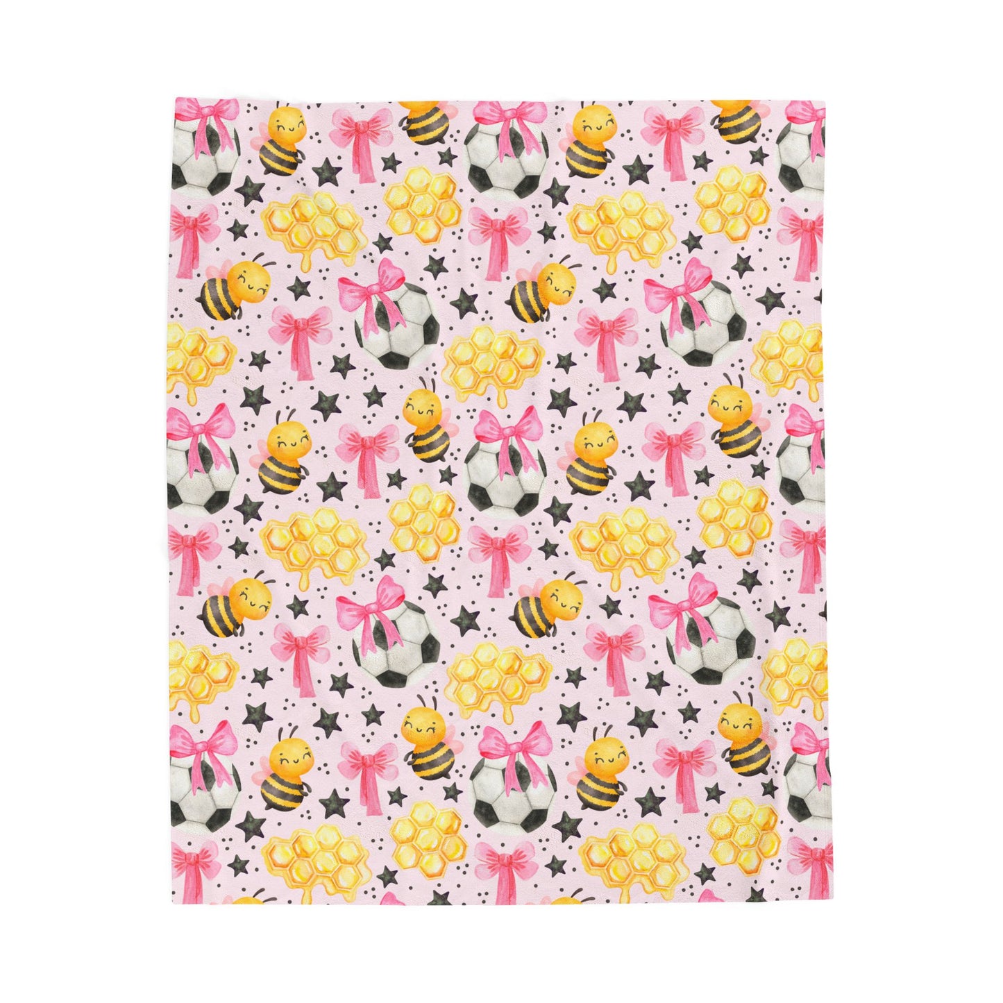 Bee & Soccer Ball Pattern Velveteen Plush Blanket for Kids