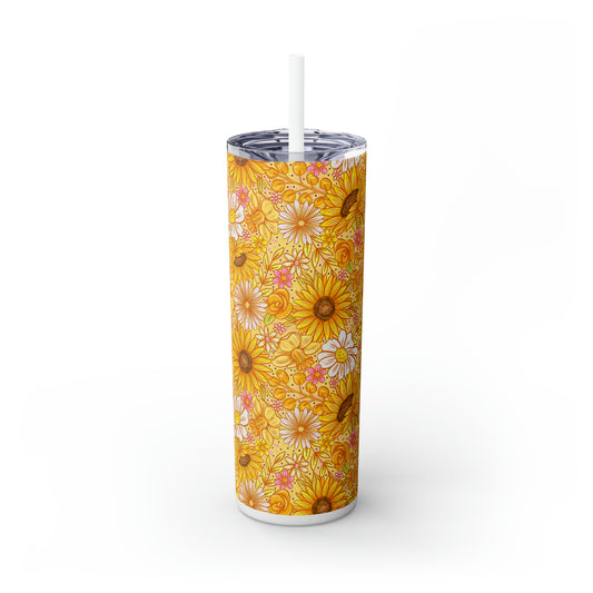 Sunflower Floral Skinny Tumbler with Straw, 20oz