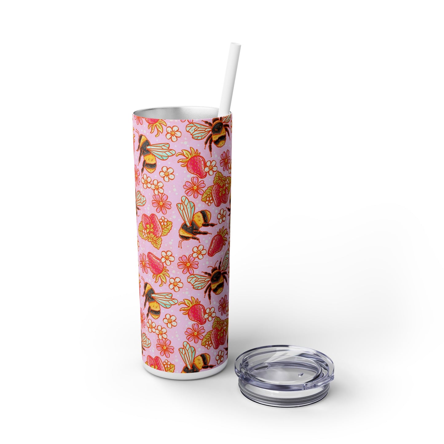 Strawberry Bees Skinny Tumbler with Straw, 20oz