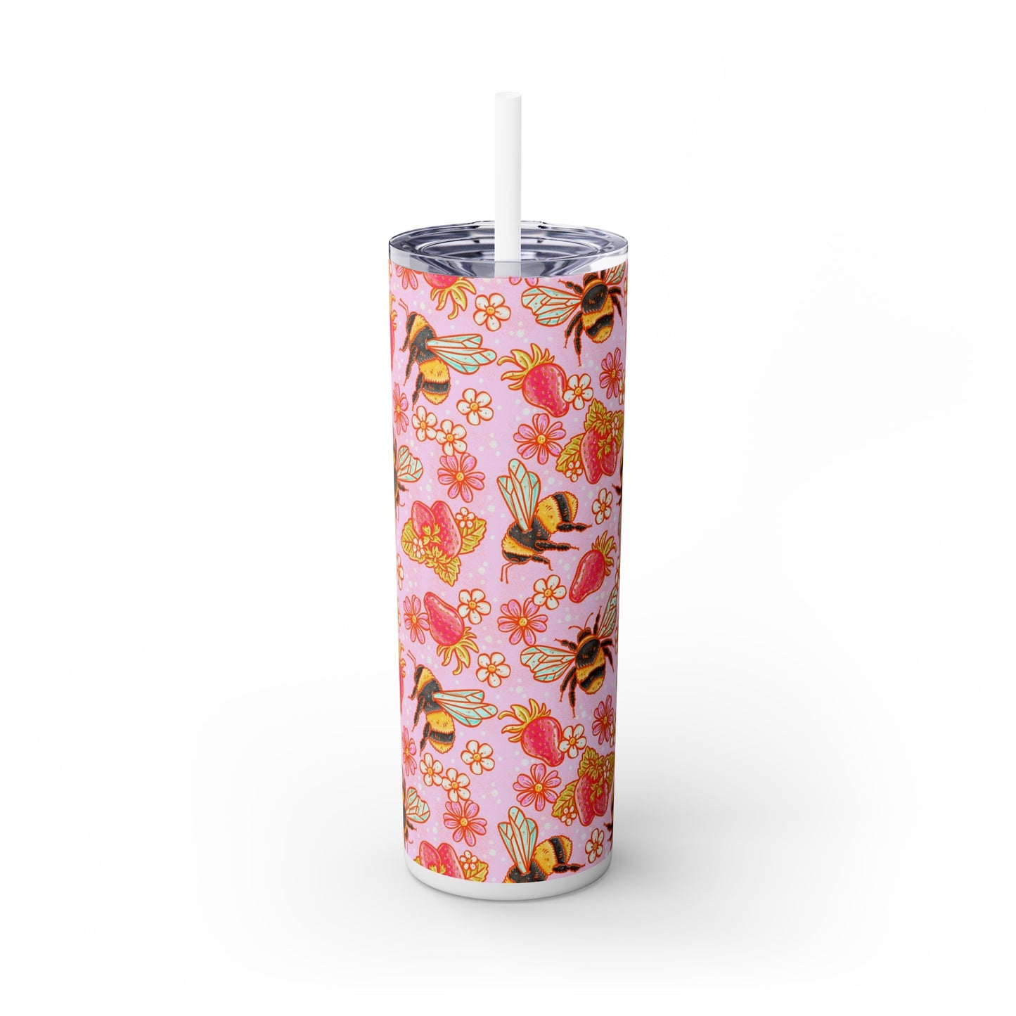 Strawberry Bees Skinny Tumbler with Straw, 20oz