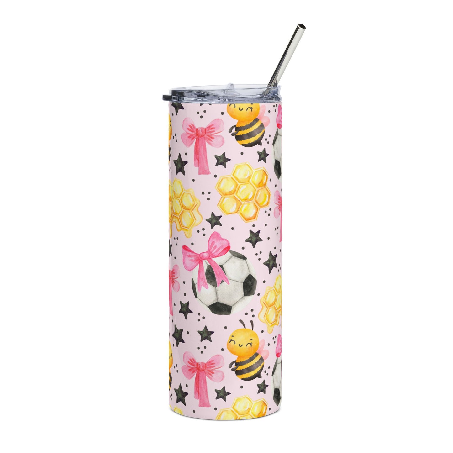 Cute Bee and Soccer Stainless Steel Tumbler - 20oz Insulated Drinkware