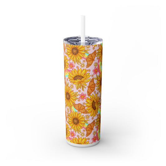 Rainbow Sunflower Skinny Tumbler with Straw, 20oz