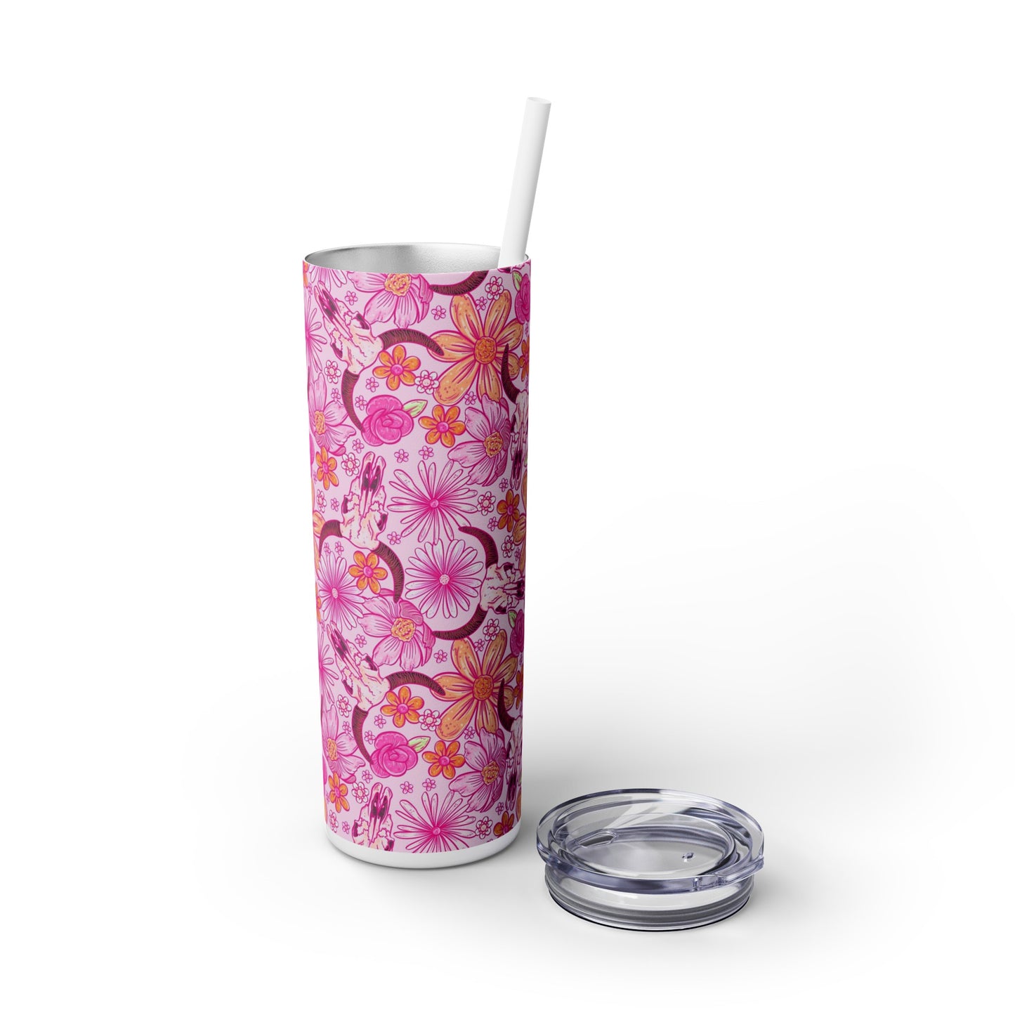 Western Floral Skinny Tumbler with Straw, 20oz