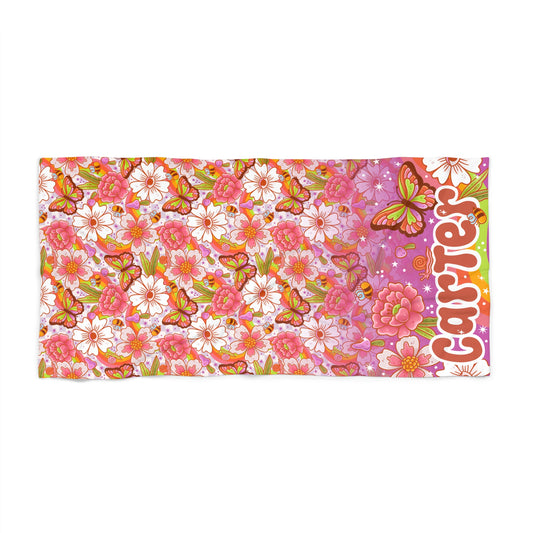 Floral Butterfly Beach Towel — Personalized "Carter" Tropical Floral Print