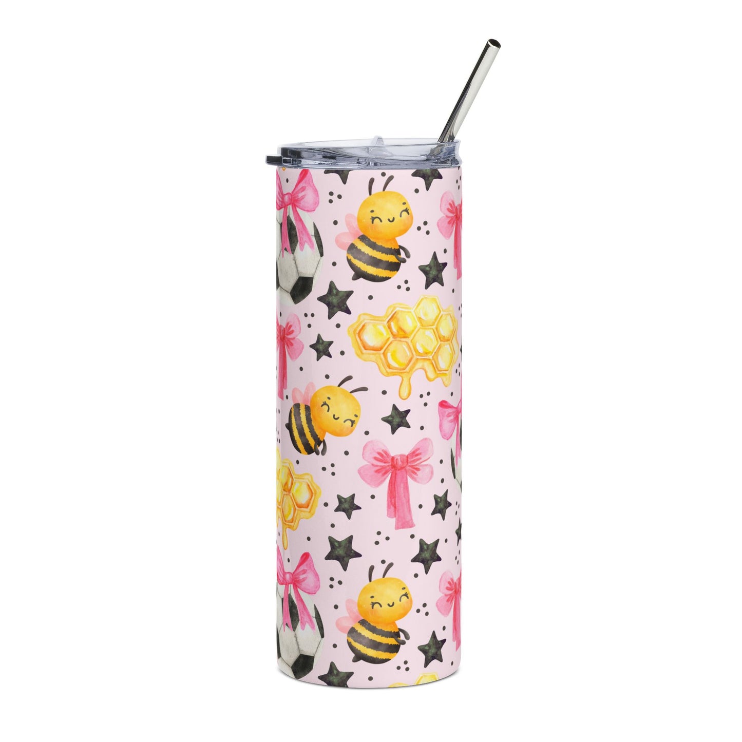 Cute Bee and Soccer Stainless Steel Tumbler - 20oz Insulated Drinkware