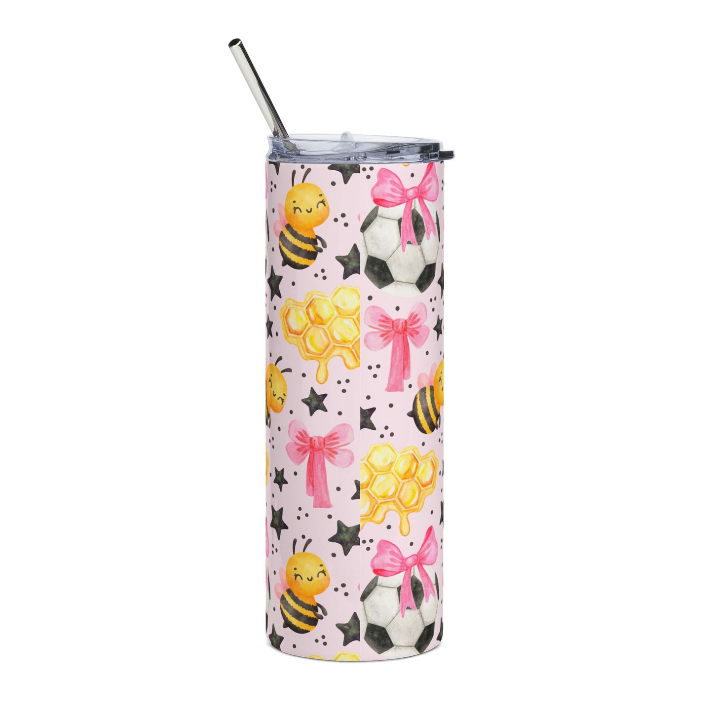 Cute Bee and Soccer Stainless Steel Tumbler - 20oz Insulated Drinkware