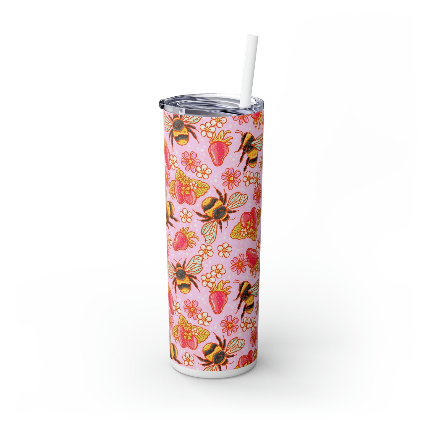 Strawberries and Bees Skinny Tumbler with Straw, 20oz