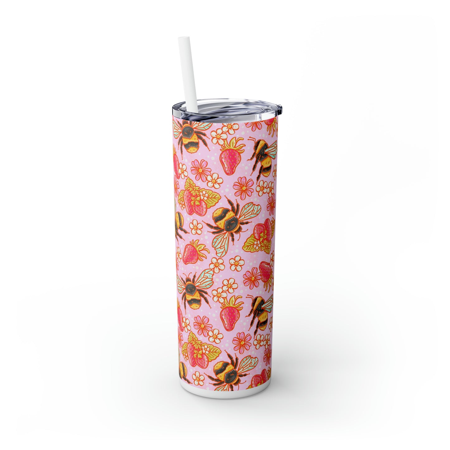 Strawberries and Bees Skinny Tumbler with Straw, 20oz