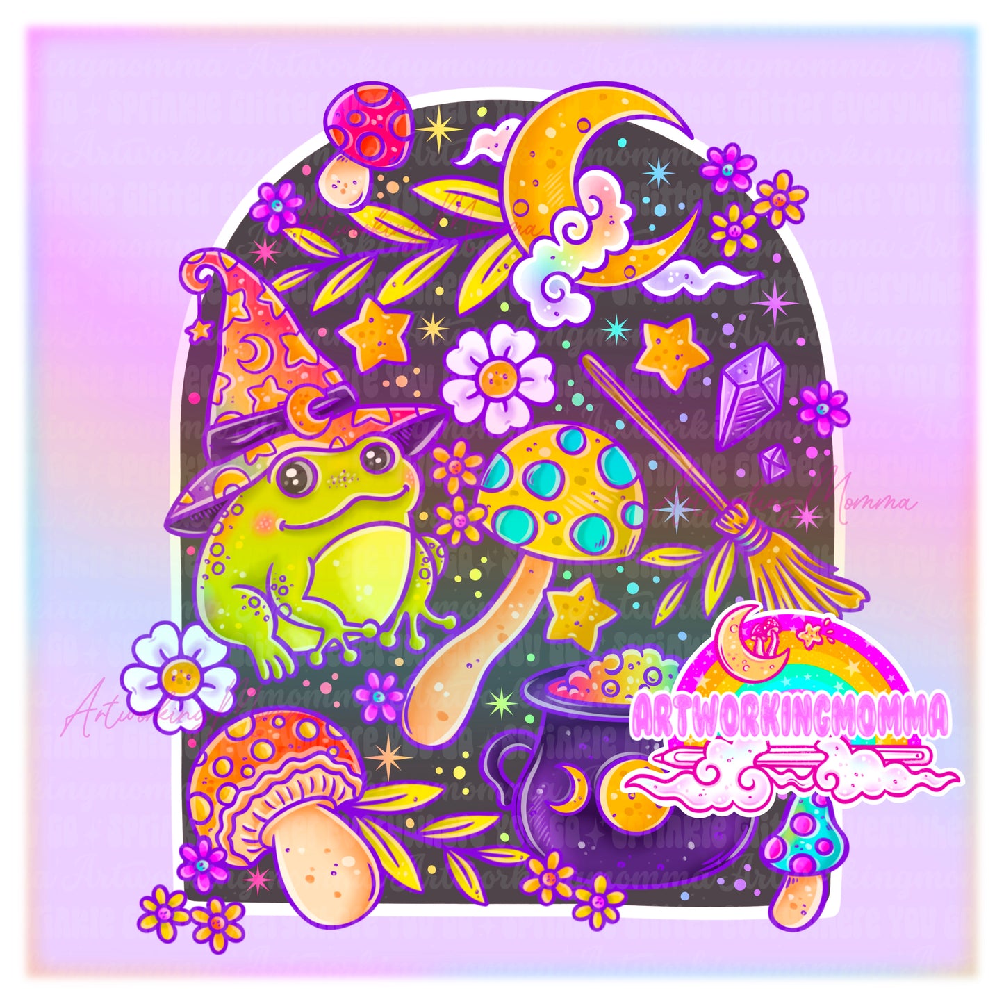 Colorful Witchy Frog and PNG