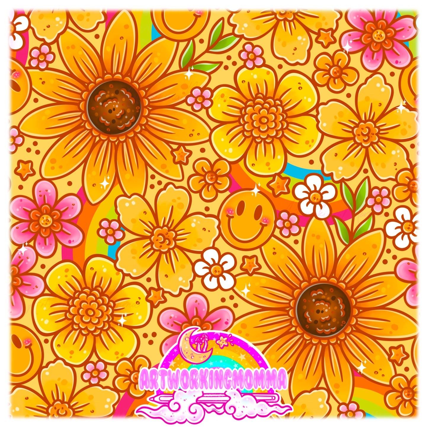 Retro Sunny Yellow Floral & PNG