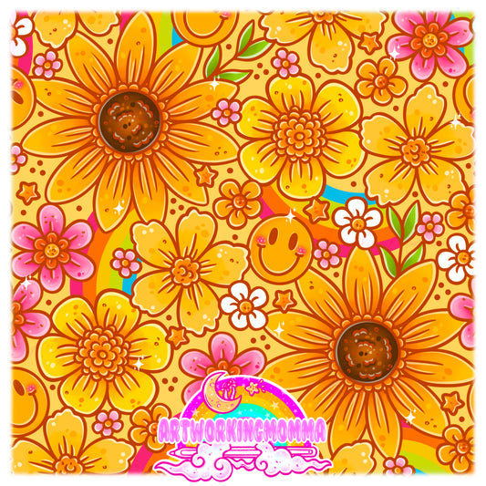Retro Sunny Yellow Floral & PNG