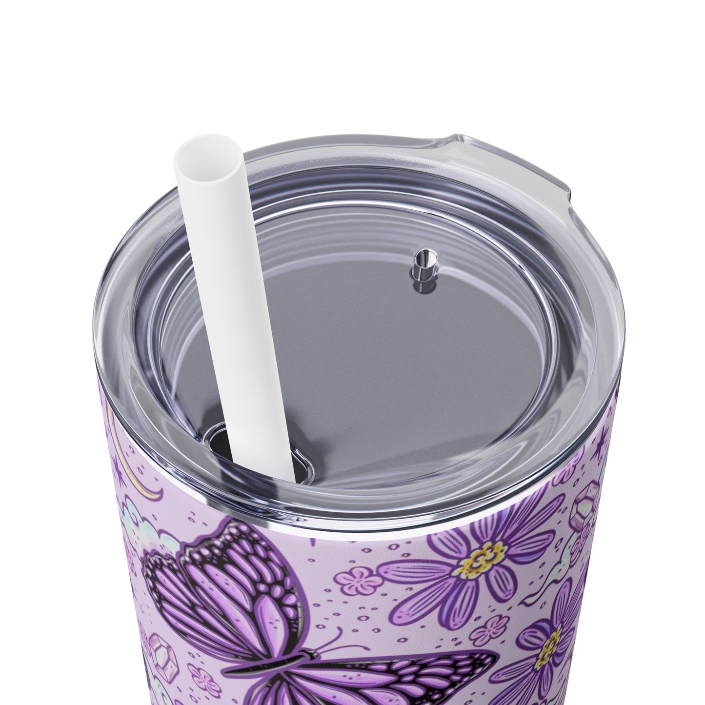 Purple Butterfly  Skinny Tumbler with Straw, 20oz