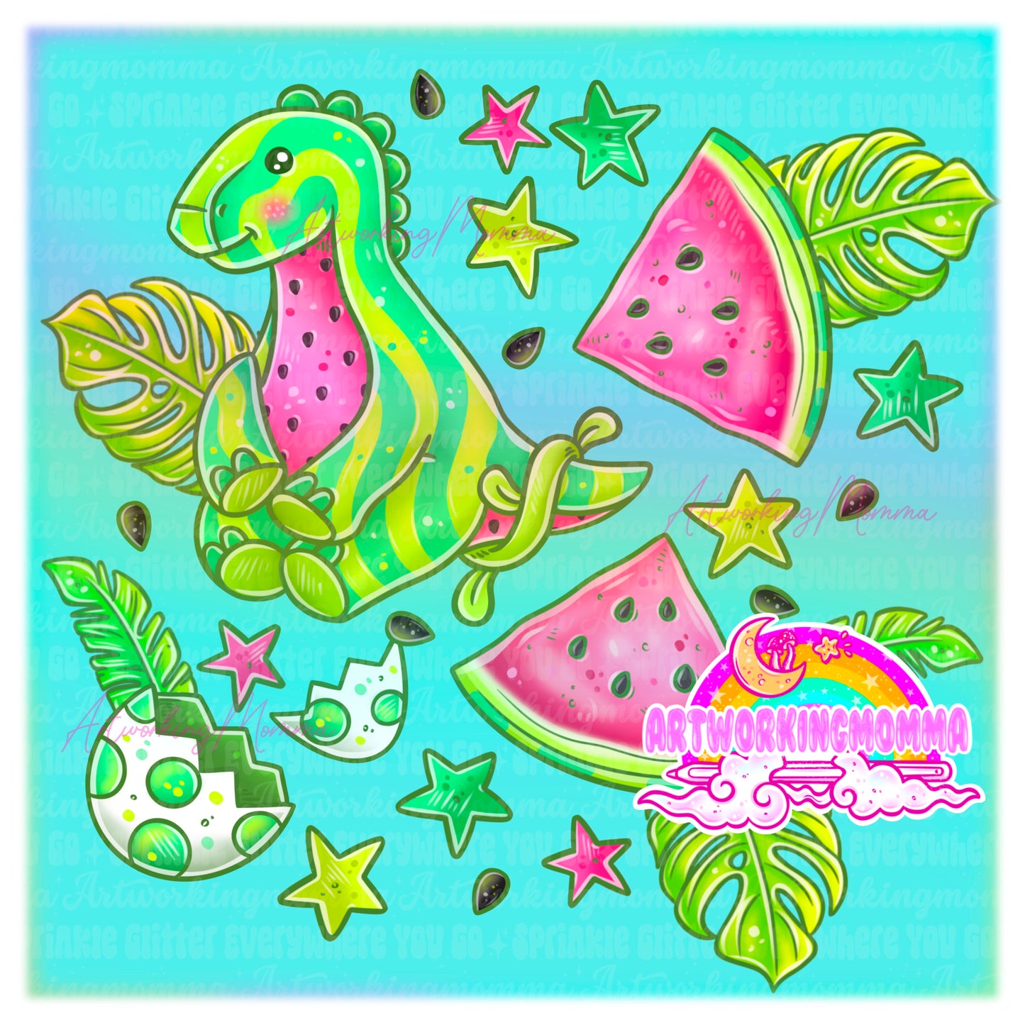 Watermelon Dino and PNG