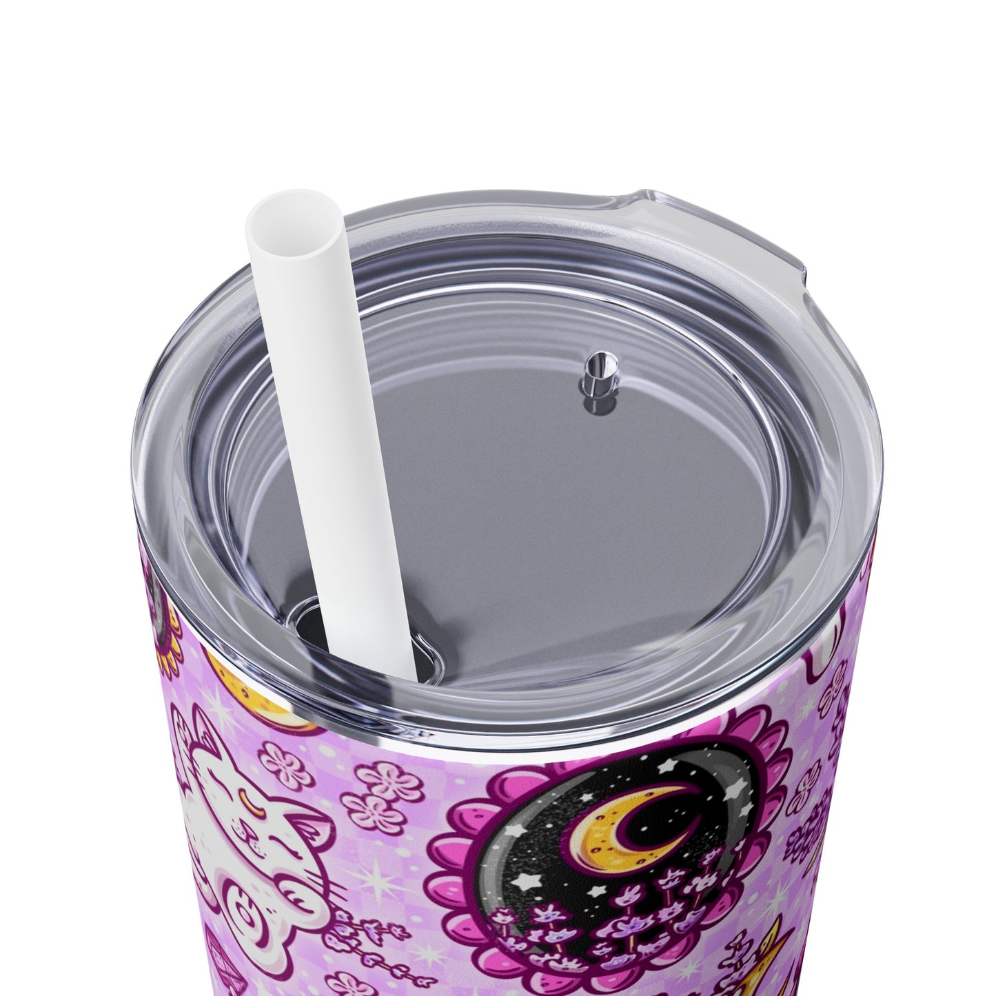 Lavender Kitty Skinny Tumbler with Straw, 20oz