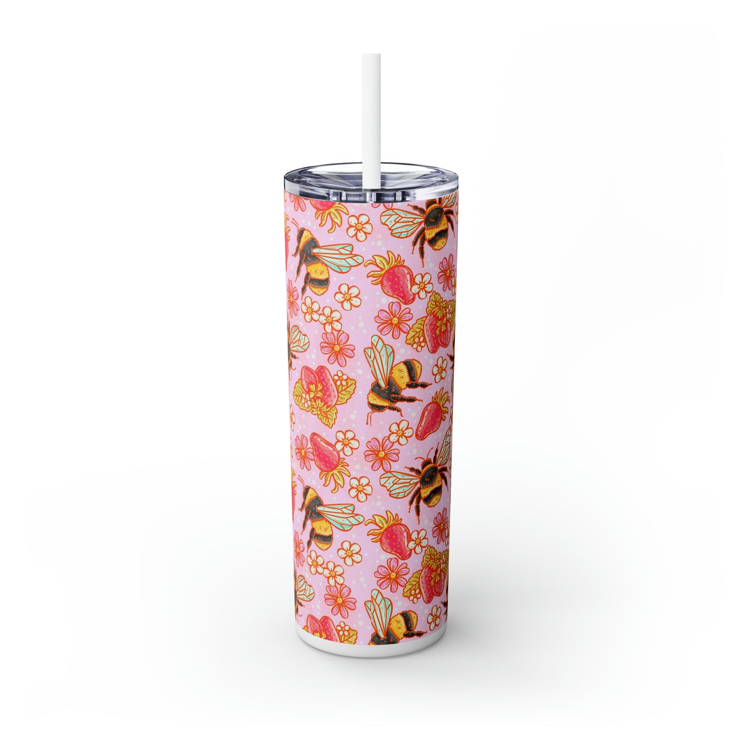 Strawberries and Bees Skinny Tumbler with Straw, 20oz