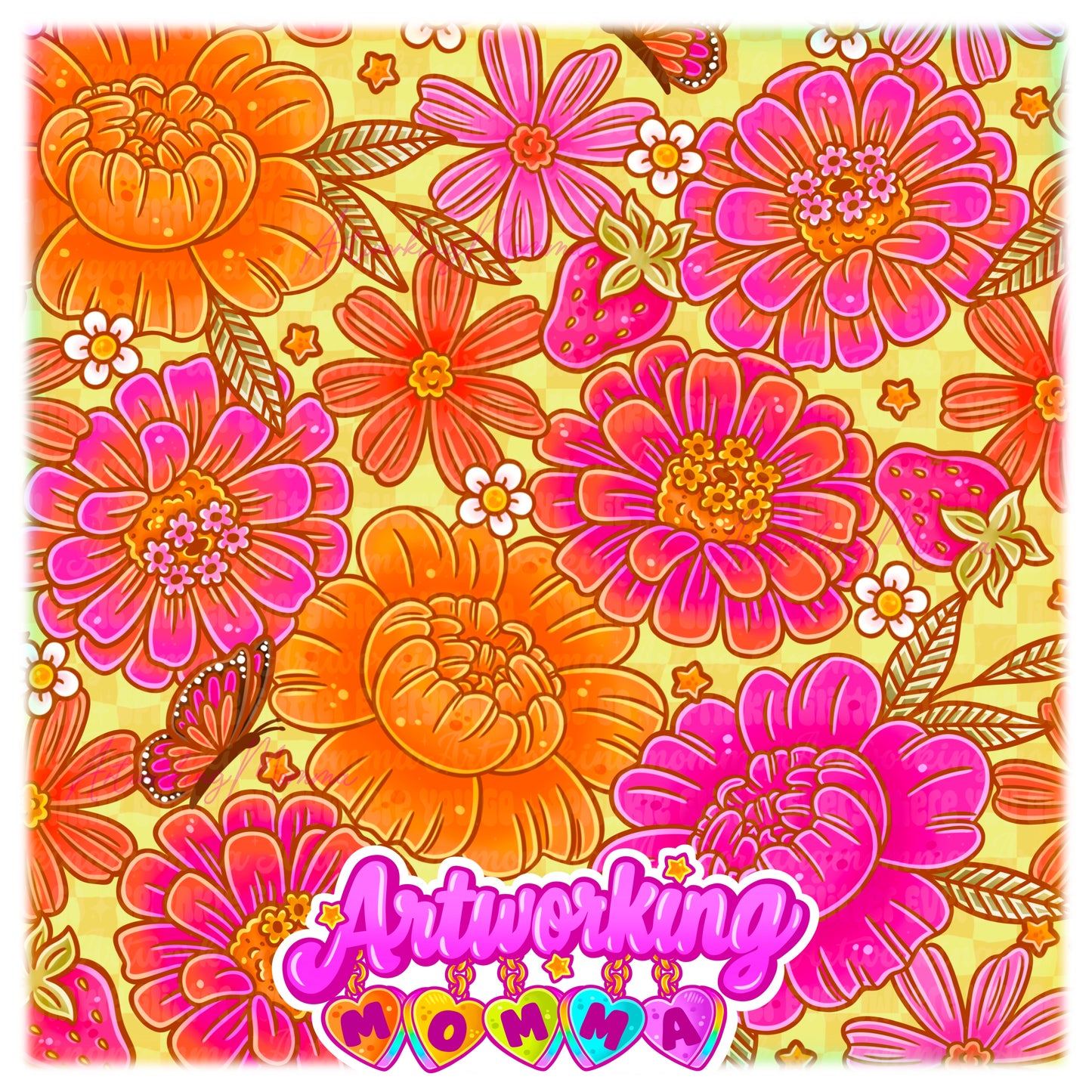 Neon Retro Floral & PNG