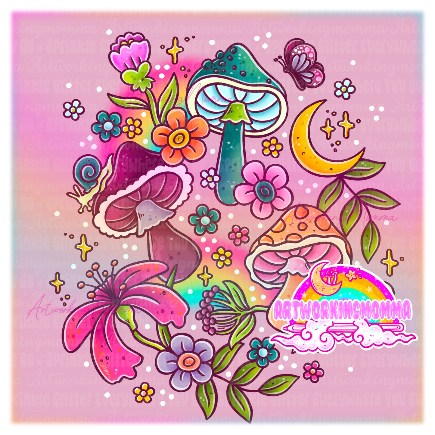 Colorful Mushrooms and PNG