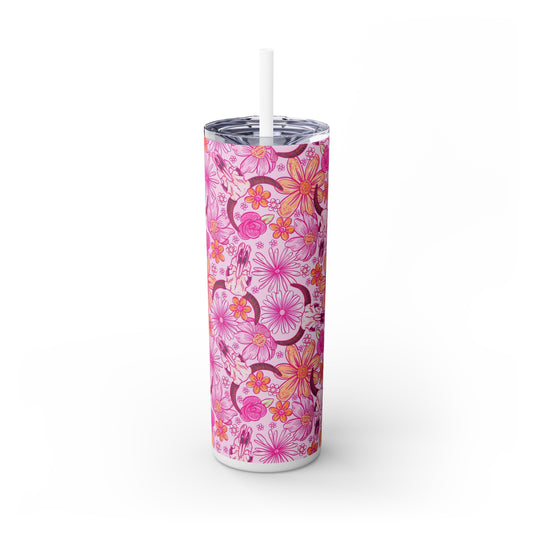 Western Floral Skinny Tumbler with Straw, 20oz