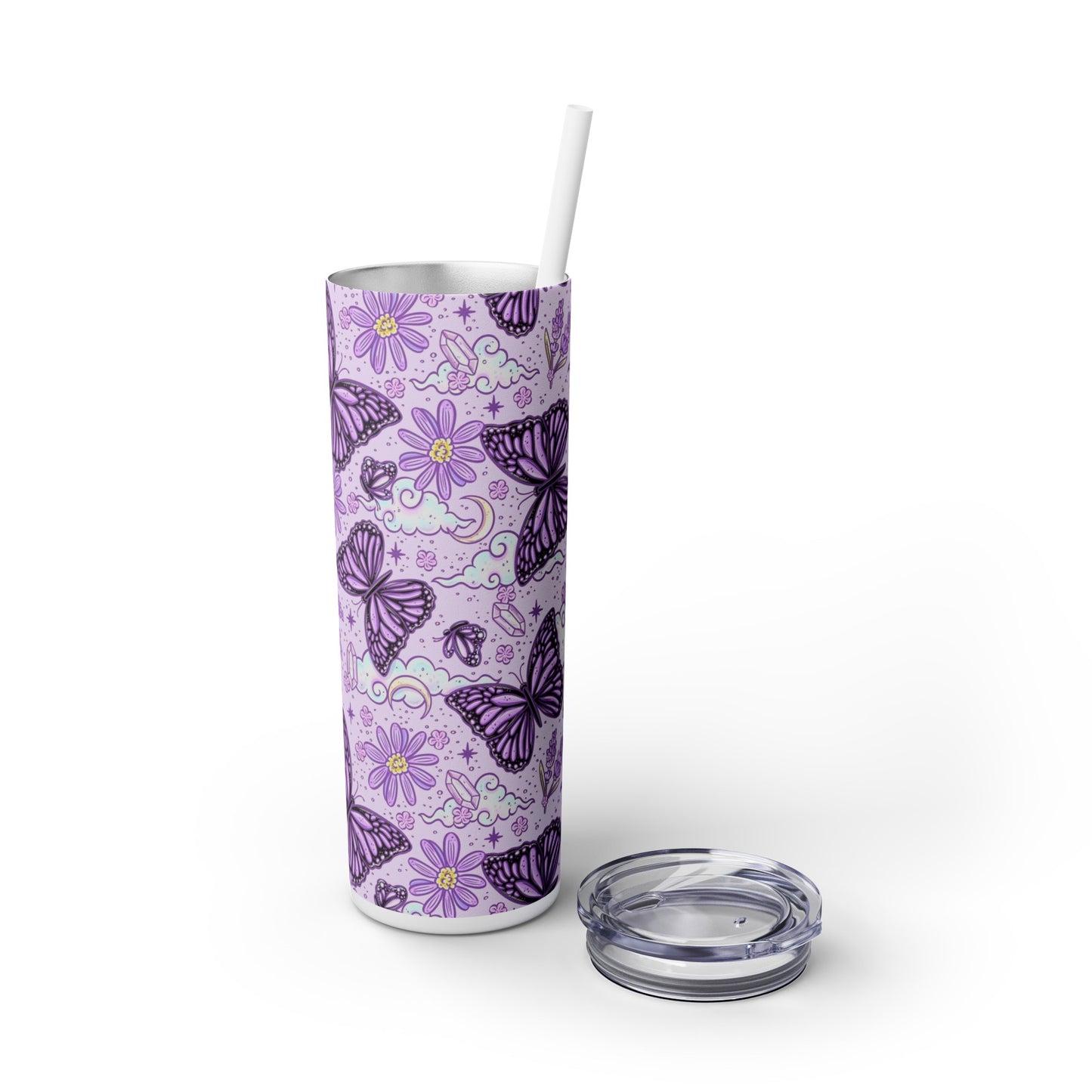 Purple Butterfly  Skinny Tumbler with Straw, 20oz