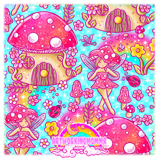 Mushroom Fairies Blue Checkers and PNG