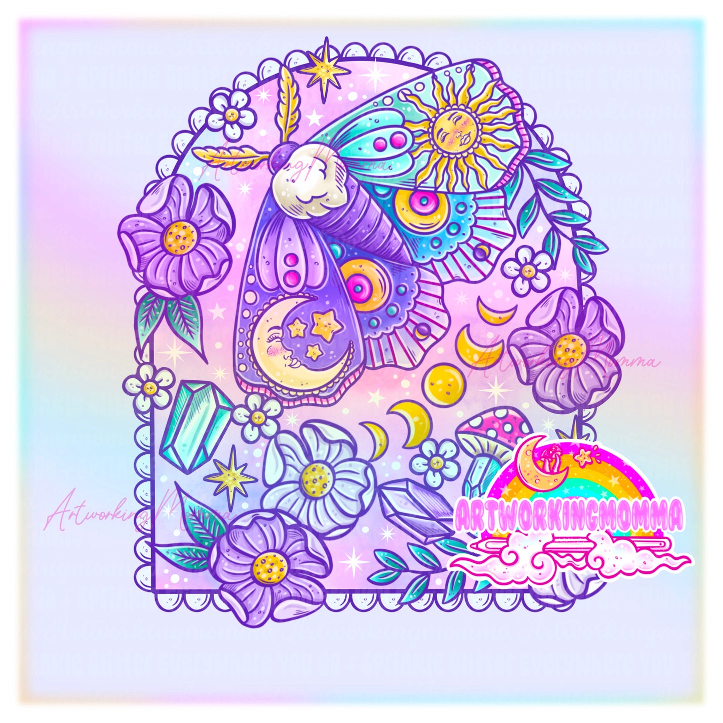 Celestial Moon and Sun Moths Purple Tie Dye and PNG