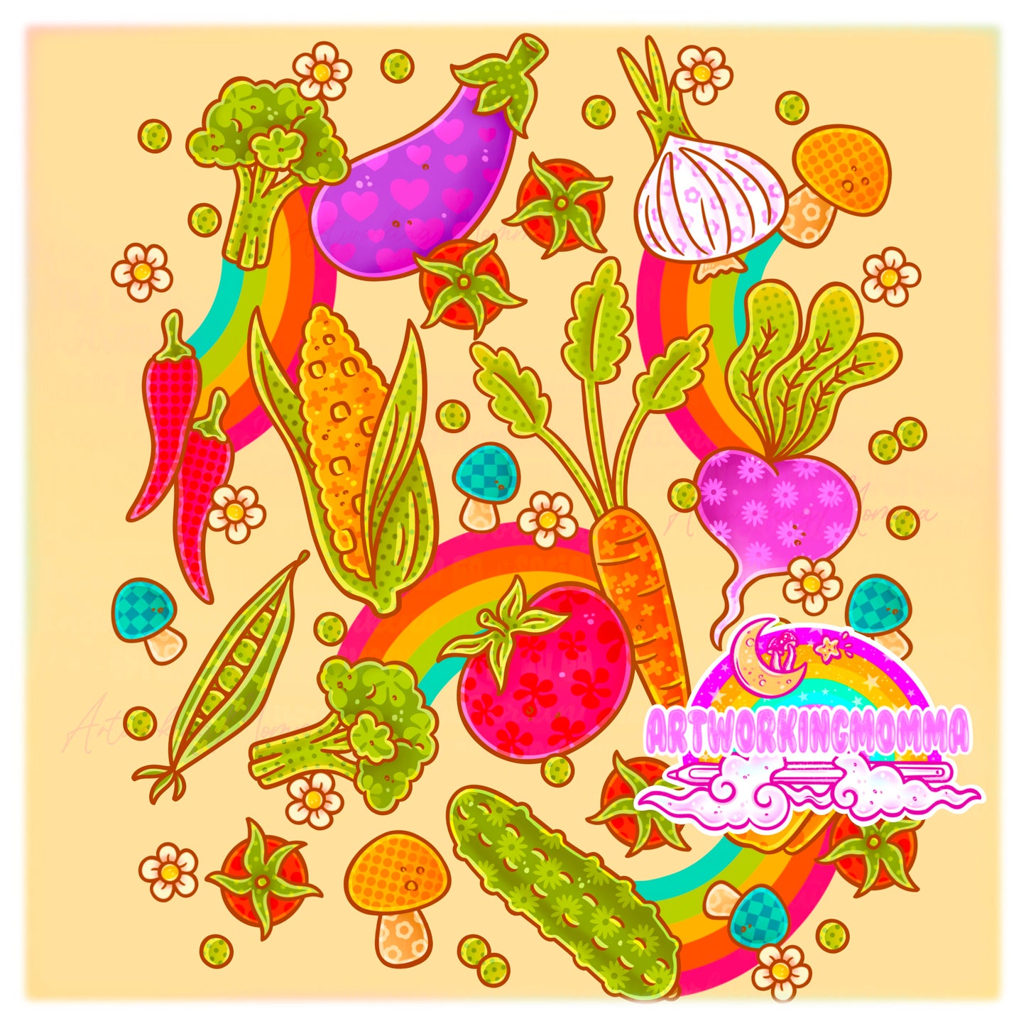 Retro Garden Veggies & PNG