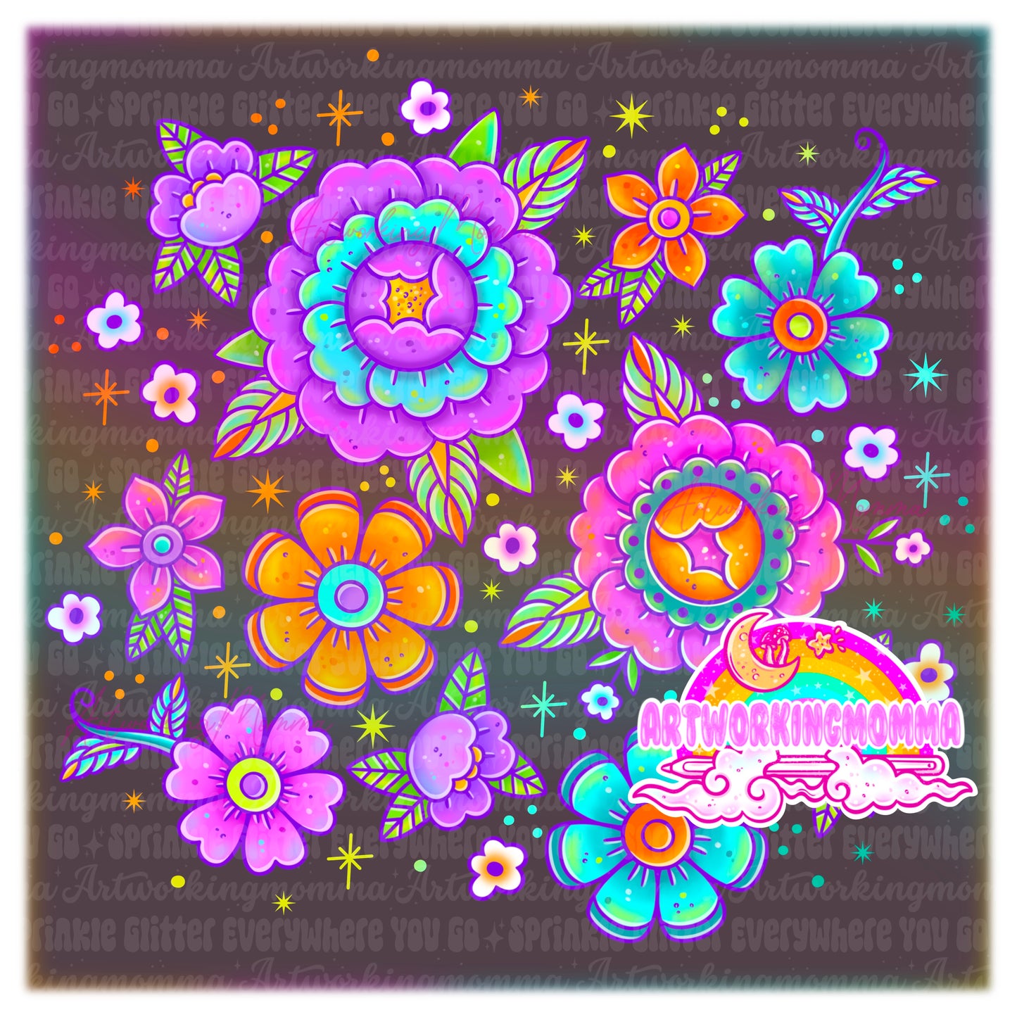 Neon Tattoo Floral and PNG