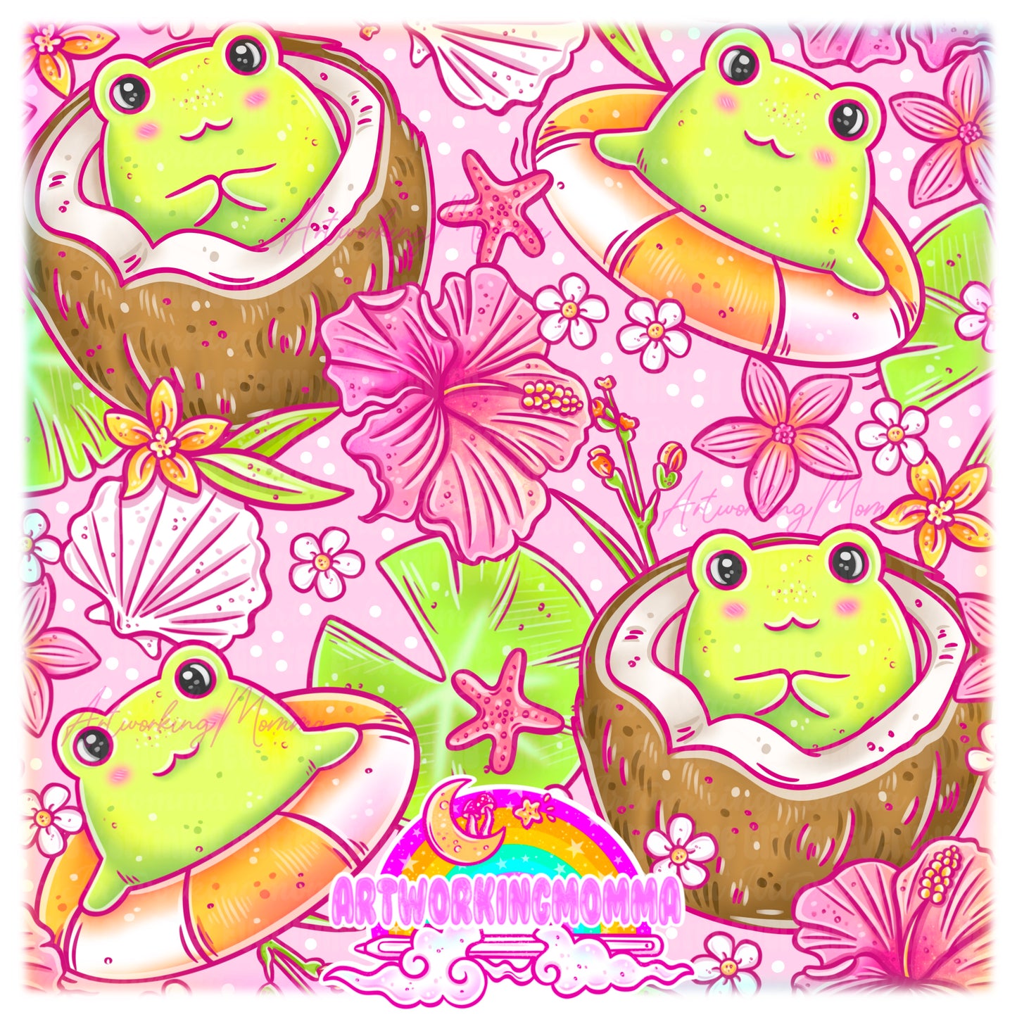 Beachy Frogs Pink Floral