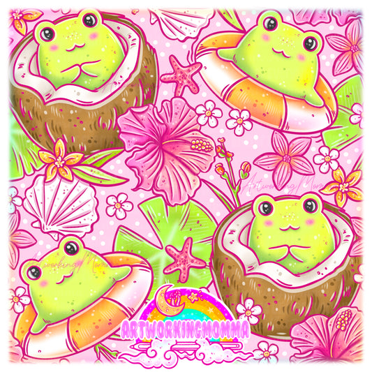 Beachy Frogs Pink Floral