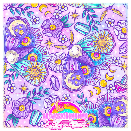 Celestial Moon and Sun Moths Purple Tie Dye and PNG