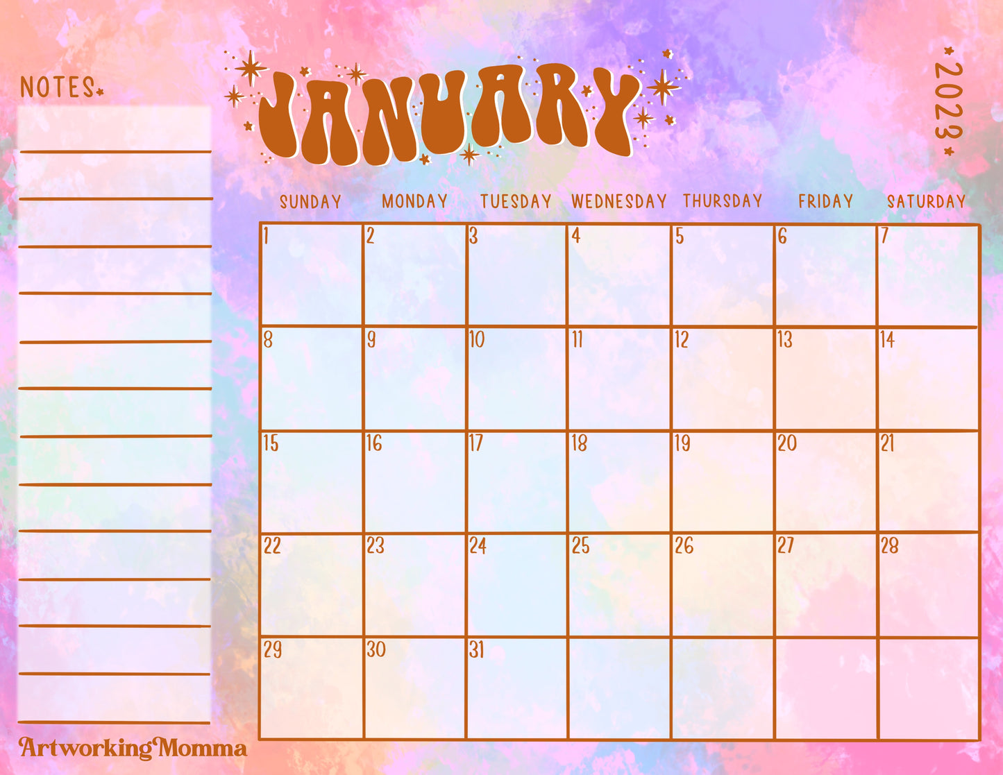 Monthly Calendar Page- January