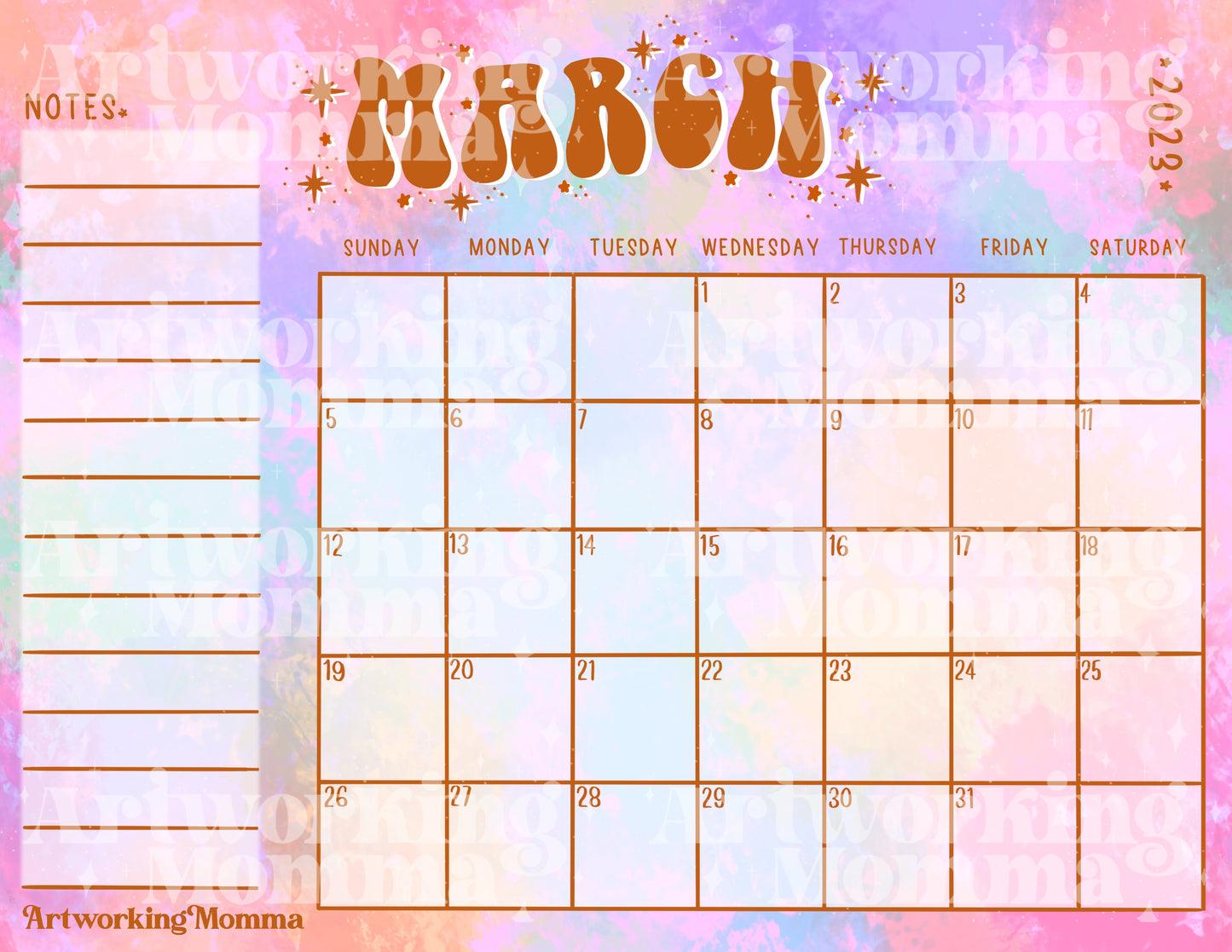 Monthly Calendar Page- March