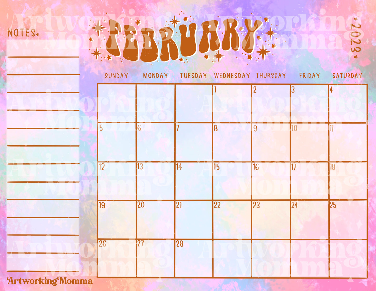 Monthly Calendar Page- February